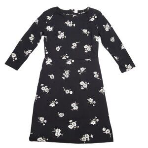 Old Navy A-Line Knee Length Dress Sz XS Black Floral Long Sleeve Stretch Womens